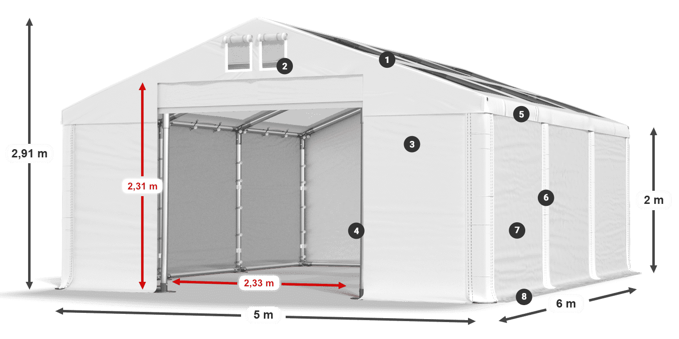 Střecha: MS T 580 PVC Stěny: FR 620 PVC 2m legenda