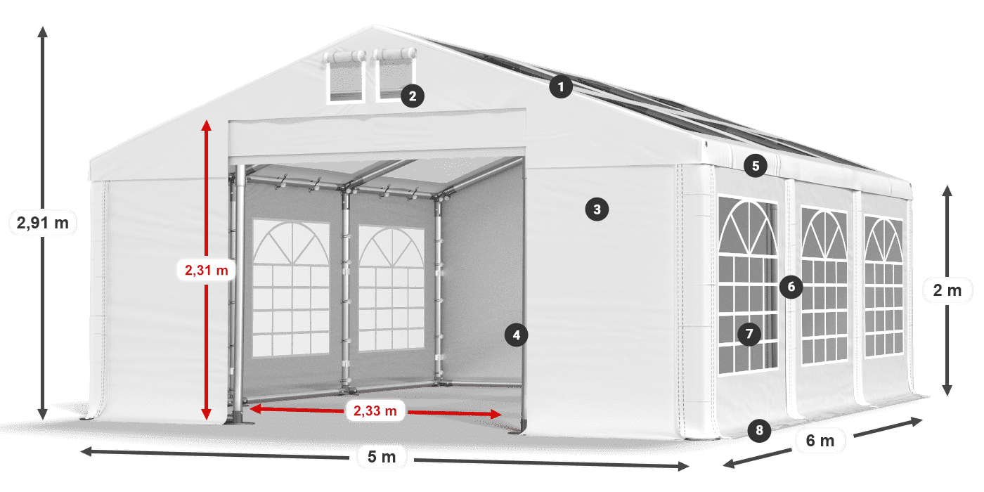 Střecha: MS T 580 PVC Stěny: FR 620 PVC 2m legenda