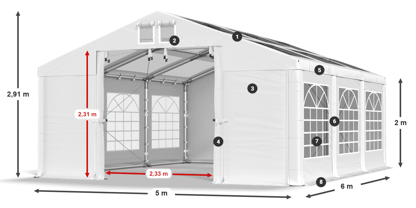 Střecha: MS T 580 PVC Stěny: FR 620 PVC 2m legenda
