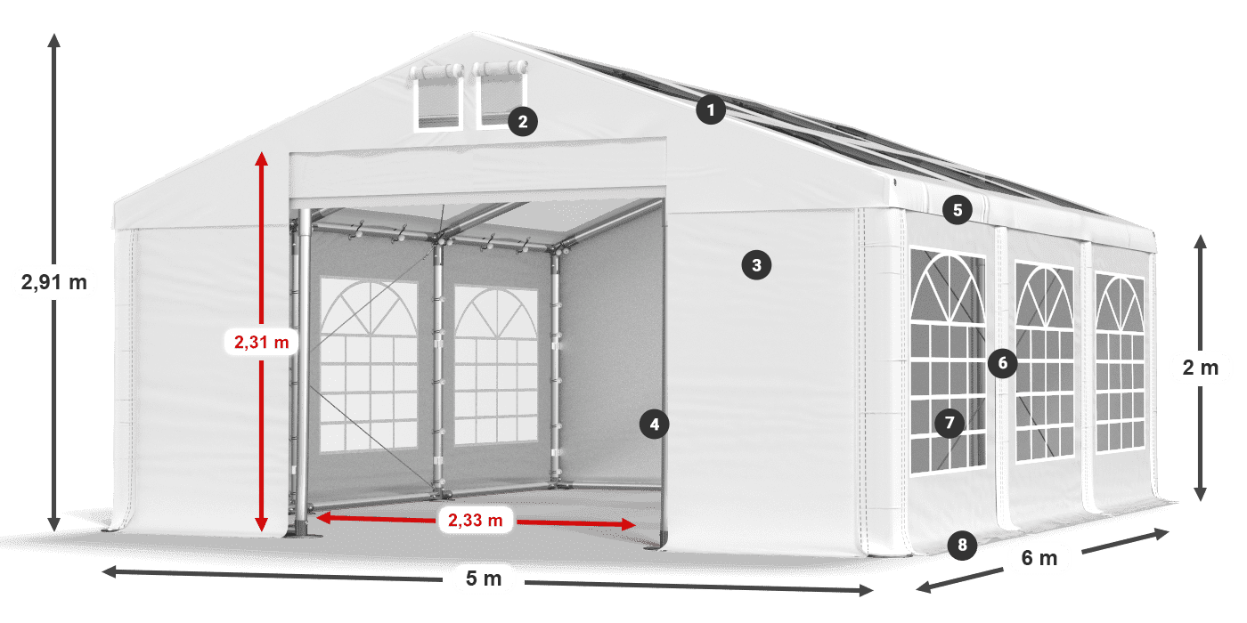 Střecha: MS T 580 PVC Stěny: FR 620 PVC 2m legenda