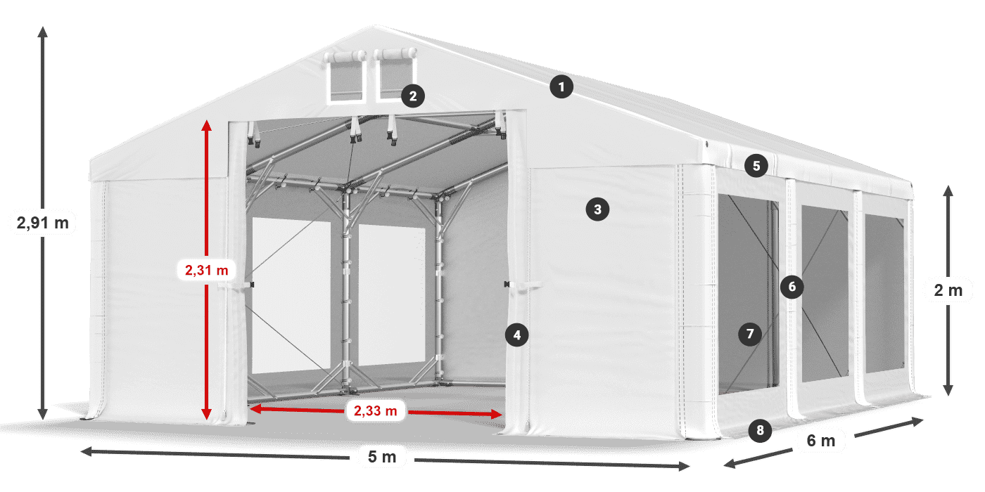 Střecha: MS 580 PVC Stěny: MS 580 PVC 2m legenda