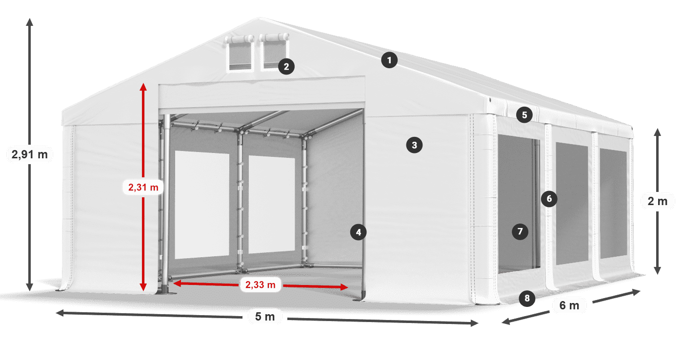 Střecha: MS 580 PVC Stěny: MS 580 PVC 2m legenda