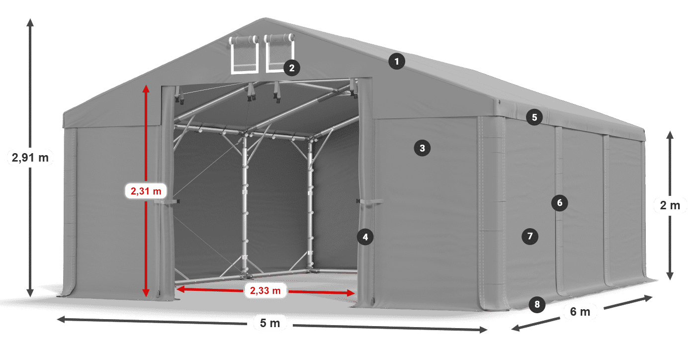 Střecha: MS 580 PVC Stěny: SD 500 PVC 2m legenda