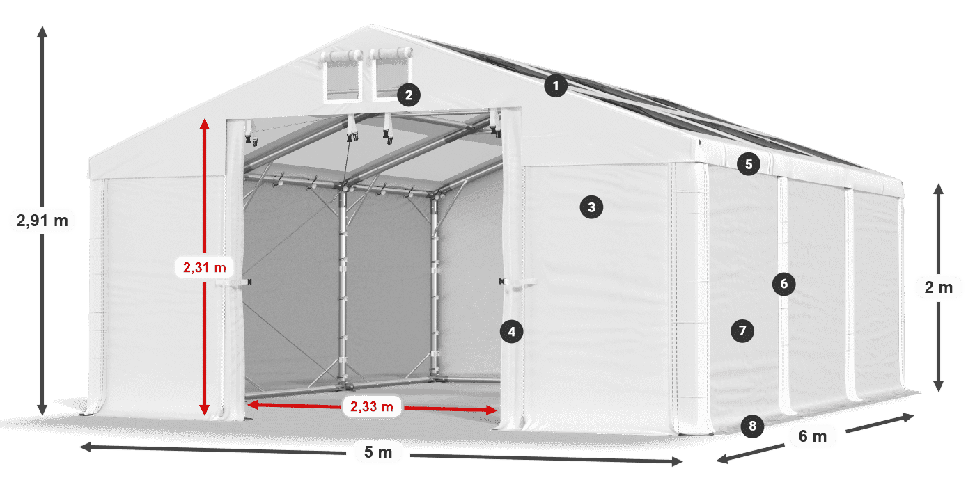 Střecha: MS T 580 PVC Stěny: SD 500 PVC 2m legenda