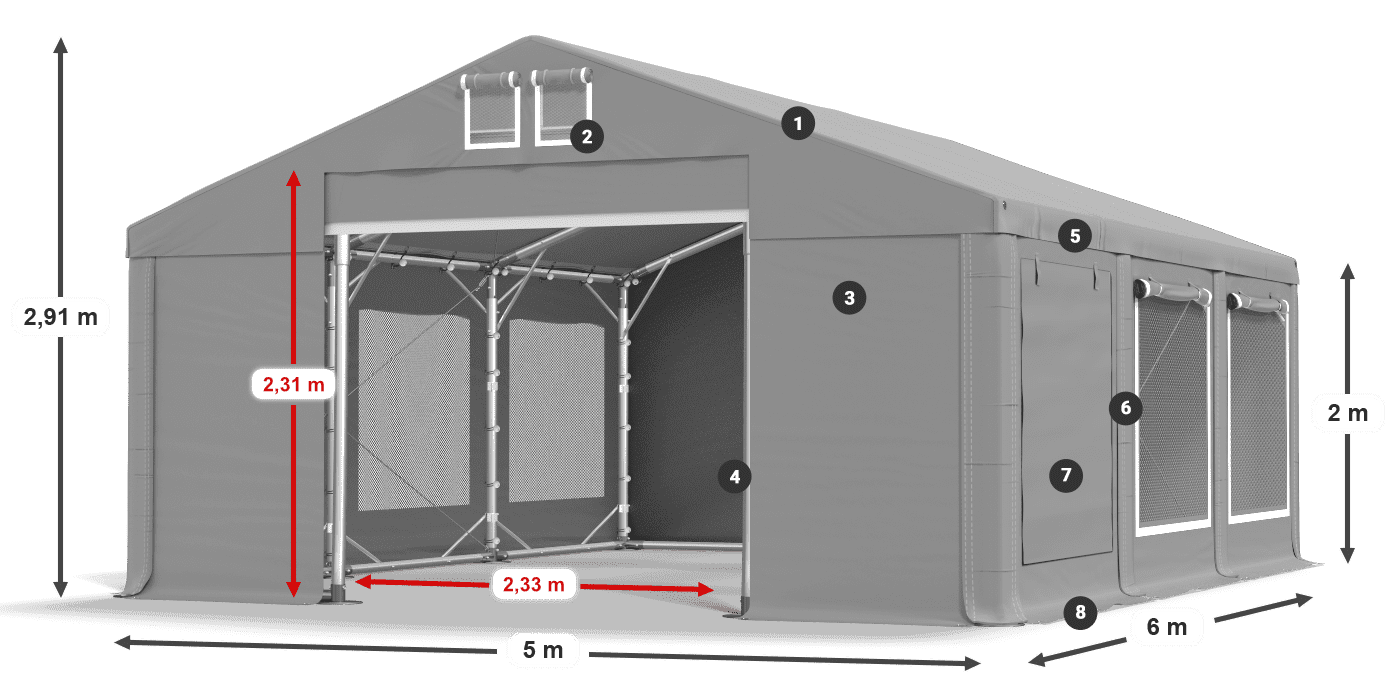 Střecha: MS 580 PVC Stěny: SD M 500 PVC 2m legenda
