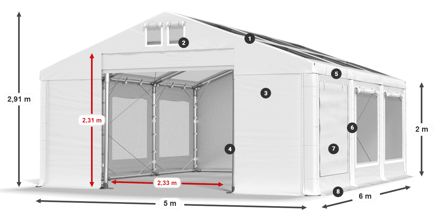 Střecha: MS T 580 PVC Stěny: SDM 500 PVC 2m legenda