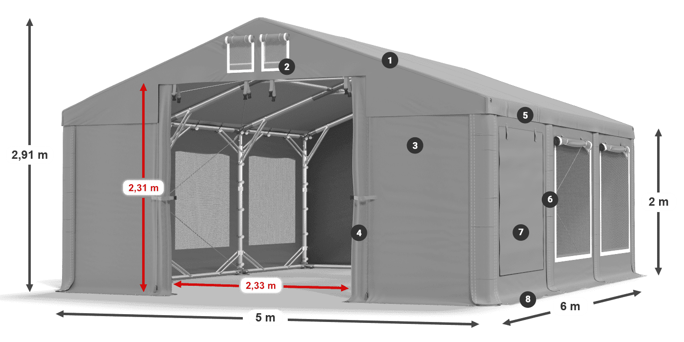 Střecha: MS 580 PVC Stěny: SD M 500 PVC 2m legenda