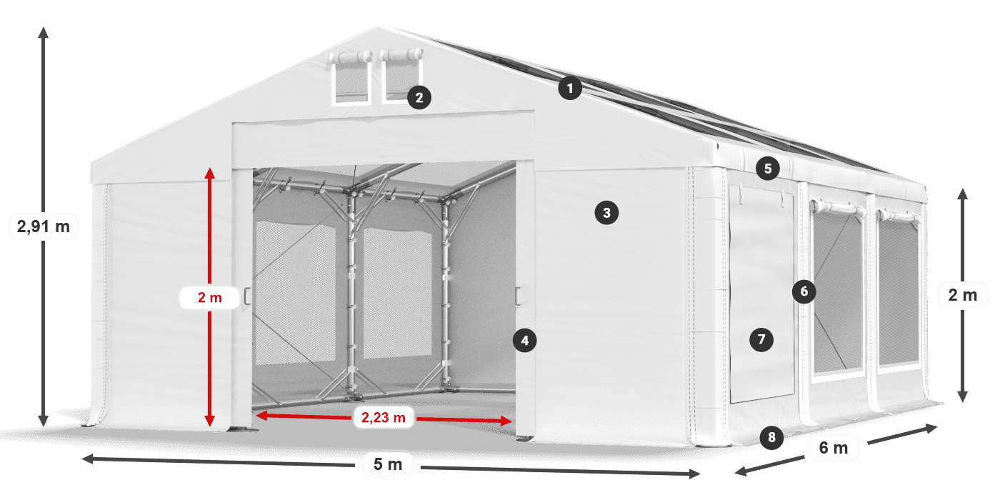 Střecha: MS T 580 PVC Stěny: SDM 500 PVC 2m legenda