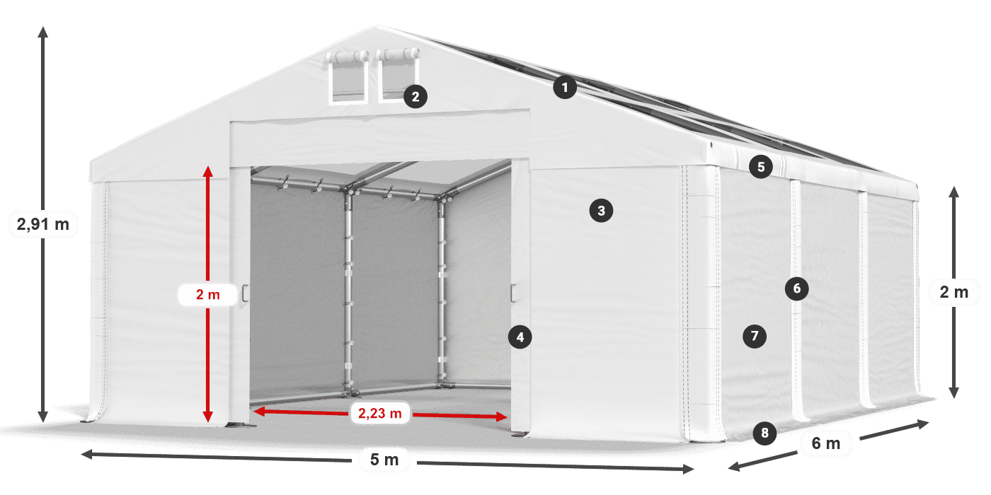 Střecha: MS T 580 PVC Stěny: SD 500 PVC 2m legenda