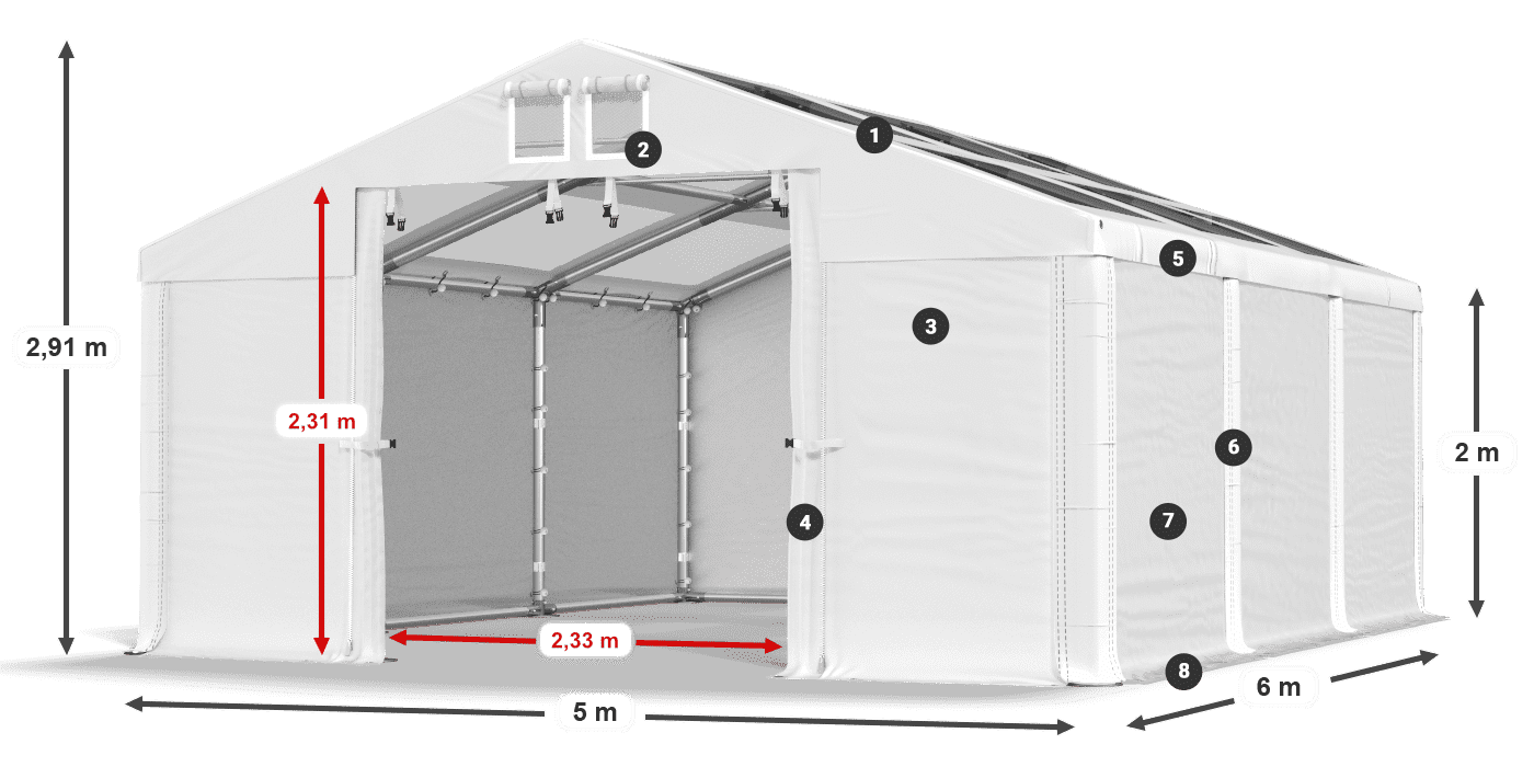 Střecha: MS T 580 PVC Stěny: SD 500 PVC 2m legenda
