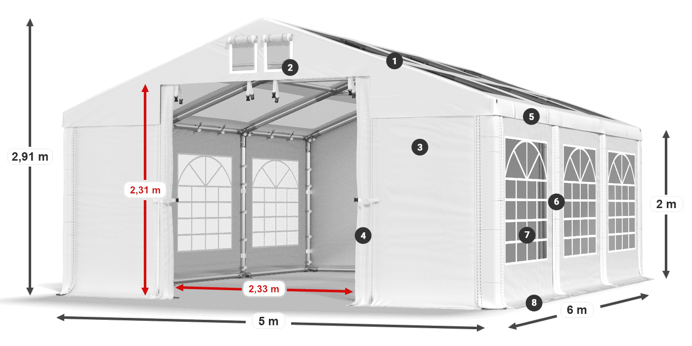 Střecha: MS 580 PVC Stěny: SD 500 PVC 2m legenda