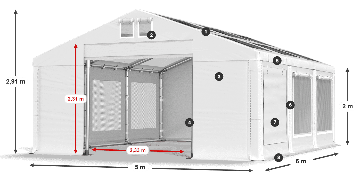 Střecha: MS T 580 PVC Stěny: SDM 500 PVC 2m legenda