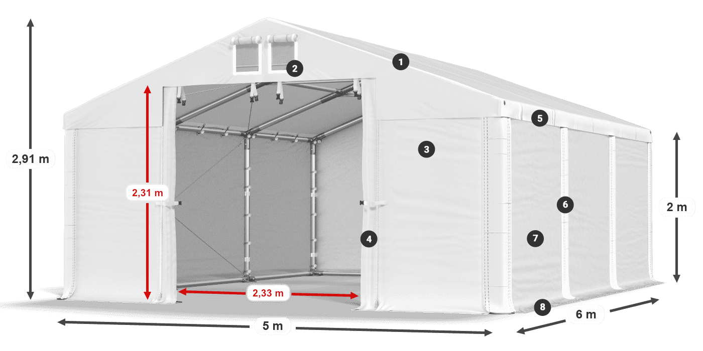 Střecha: MS 580 PVC Stěny: SD 500 PVC 2m legenda