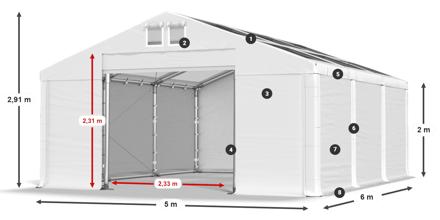 Střecha: MS T 580 PVC Stěny: SD 500 PVC 2m legenda