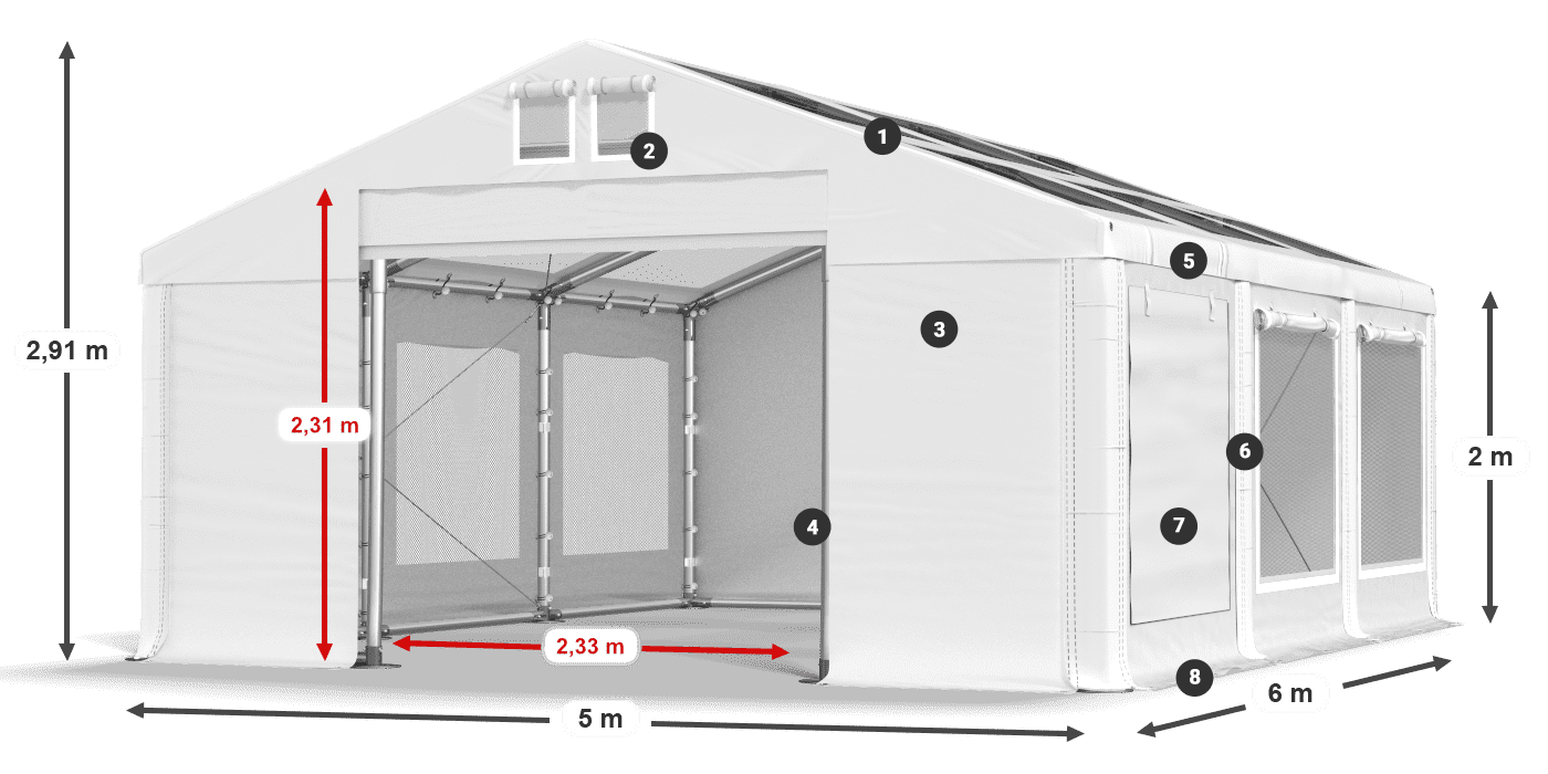 Střecha: MS T 580 PVC Stěny: SDM 500 PVC 2m legenda
