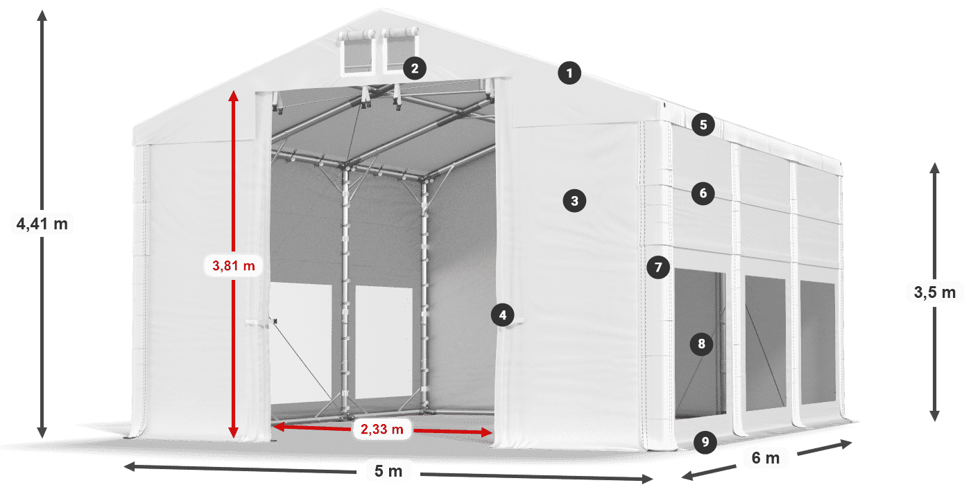 Střecha: FR 620 PVC Stěny: MS 580 PVC 3,5m legenda