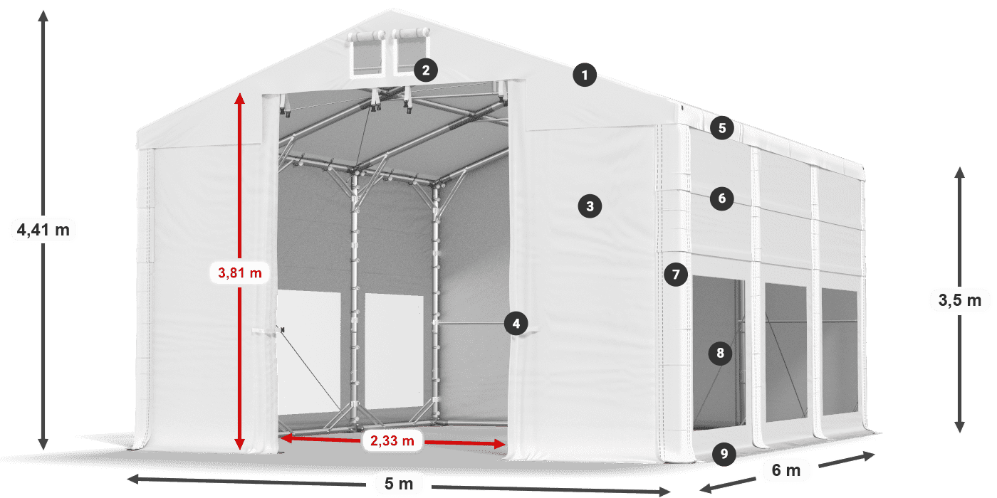 Střecha: FR 620 PVC Stěny: MS 580 PVC 3,5m legenda