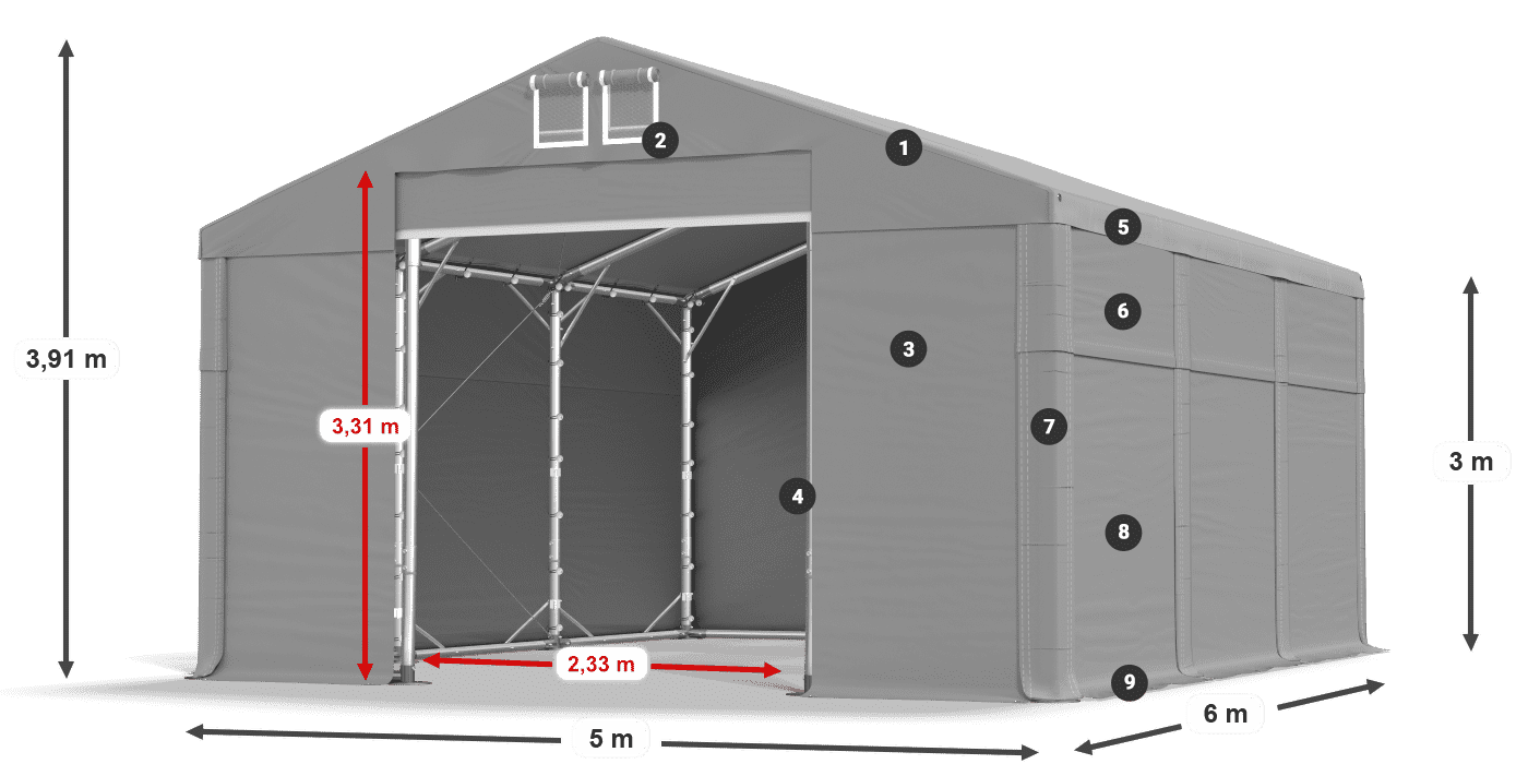 Střecha: FR 620 PVC Stěny: SD 500 PVC 3m legenda