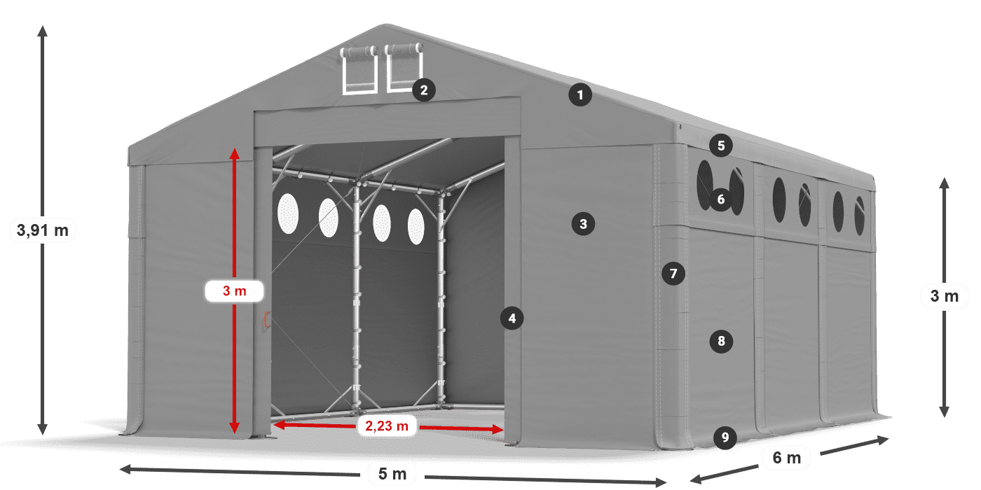 Střecha: FR 620 PVC Stěny: SD O 500 PVC 3m legenda