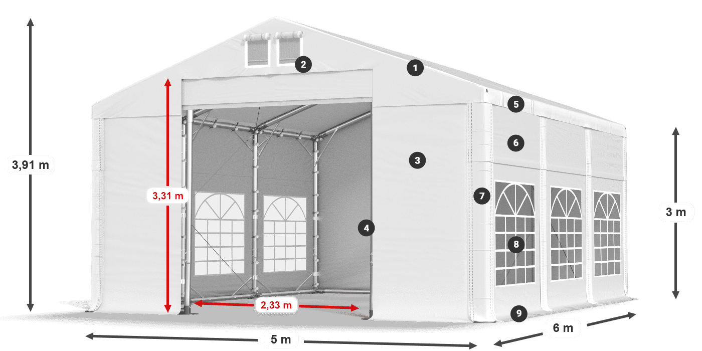 Střecha: FR 620 PVC Stěny: SD 500 PVC 3m legenda