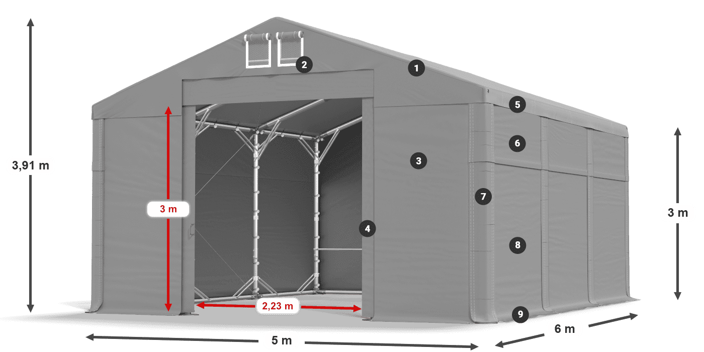 Střecha: FR 620 PVC Stěny: SD 500 PVC 3m legenda