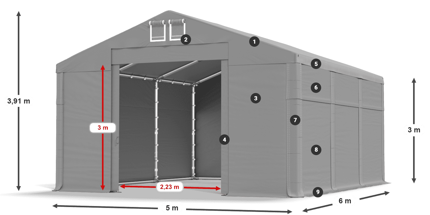 Střecha: FR 620 PVC Stěny: SD 500 PVC 3m legenda