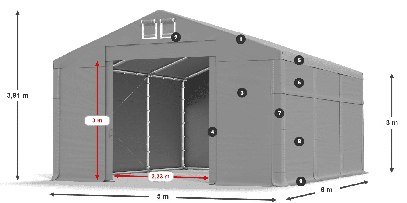 Střecha: FR 620 PVC Stěny: SD 500 PVC 3m legenda