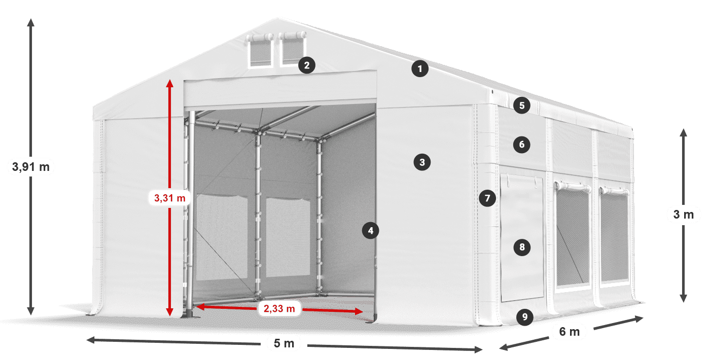 Střecha: FR 620 PVC Stěny: SD 500 PVC 3m legenda