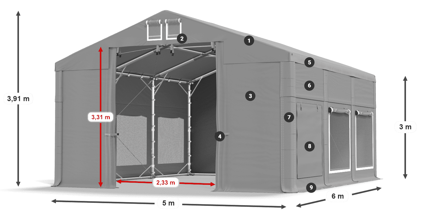 Střecha: MS 580 PVC Stěny: SD M 500 PVC 3m legenda