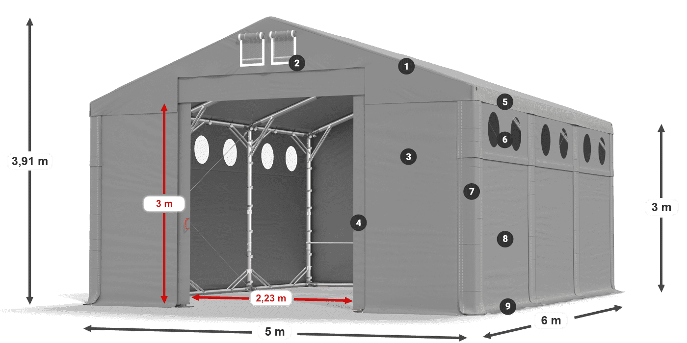 Střecha: MS 580 PVC Stěny: SD O 500 PVC 3m legenda