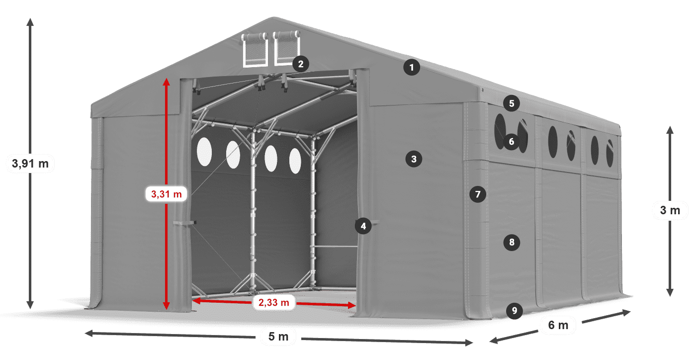 Střecha: MS 580 PVC Stěny: SD O 500 PVC 3m legenda
