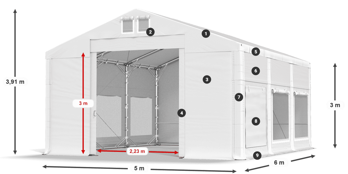 Střecha: MS 580 PVC Stěny: SD M 500 PVC 3m legenda