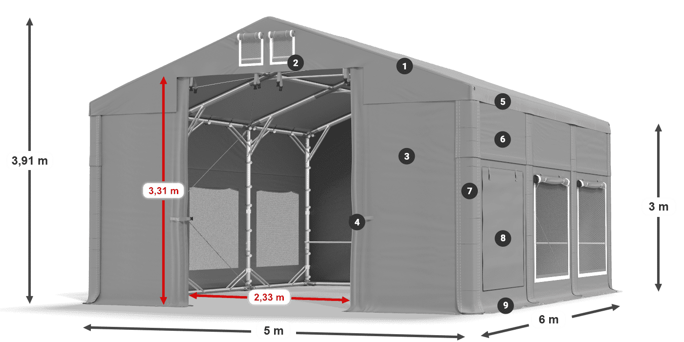 Střecha: MS 580 PVC Stěny: SD M 500 PVC 3m legenda