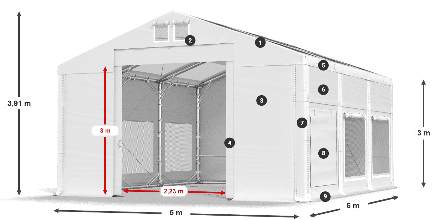 Střecha: MS T 580 PVC Stěny: SD M 500 PVC 3m legenda