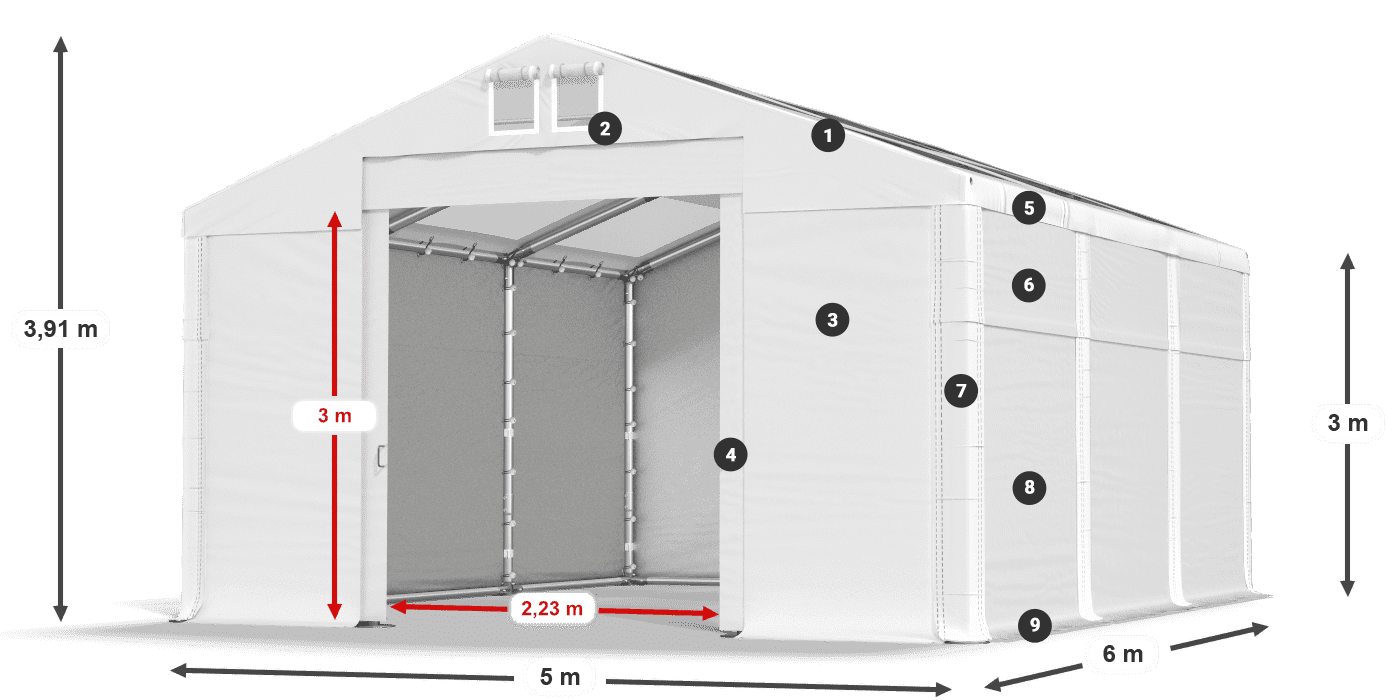 Střecha: MS T 580 PVC Stěny: SD 500 PVC 3m legenda