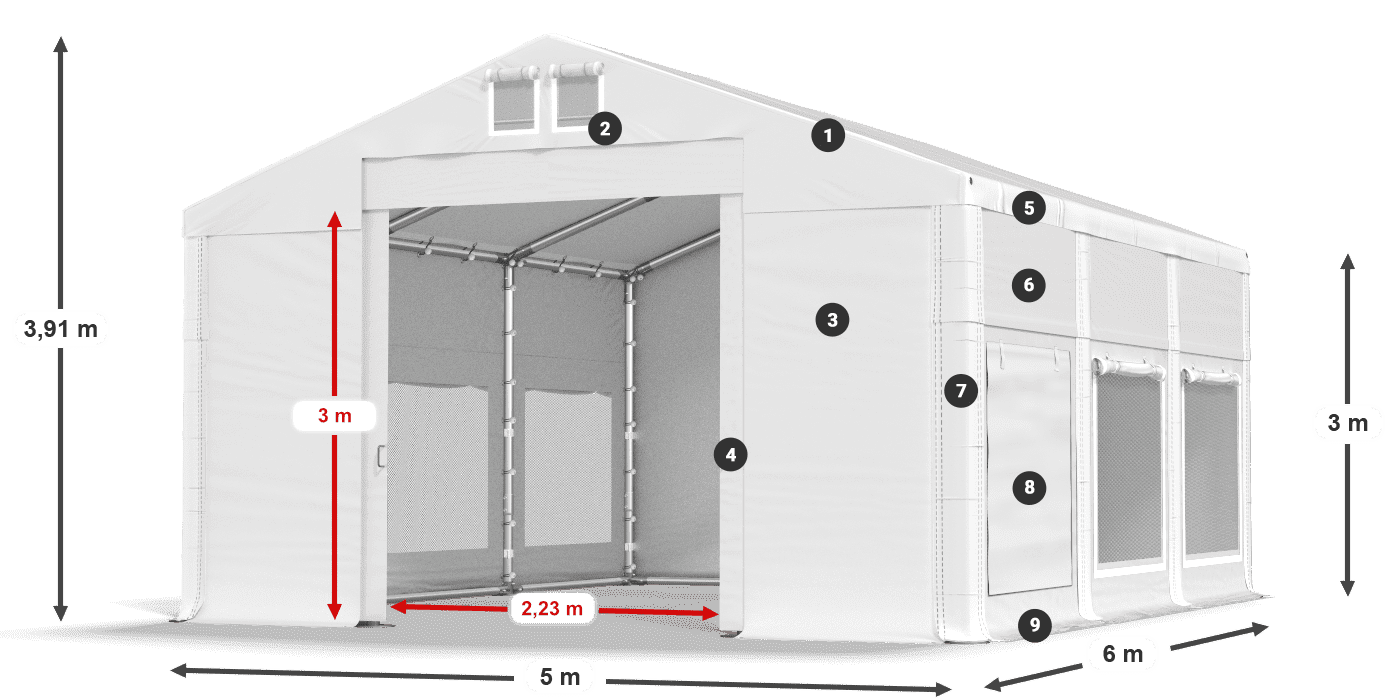 Střecha: MS 580 PVC Stěny: SD M 500 PVC 3m legenda