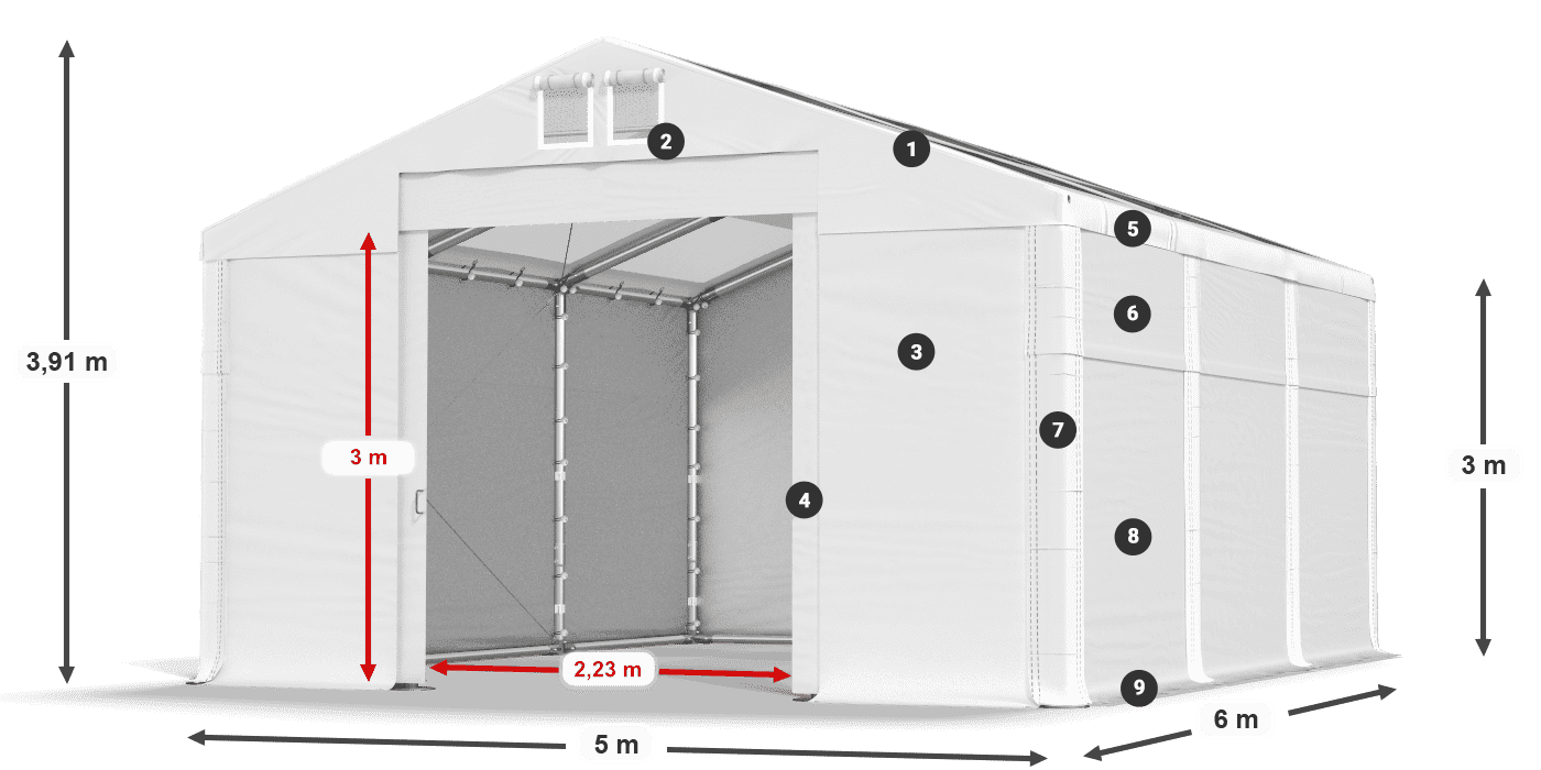 Střecha: MS T 580 PVC Stěny: SD 500 PVC 3m legenda