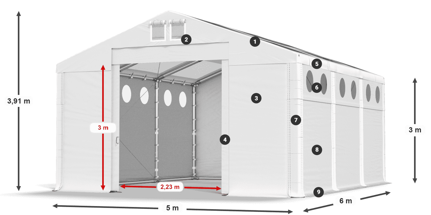 Střecha: MS T 580 PVC Stěny: SD O 500 PVC 3m legenda