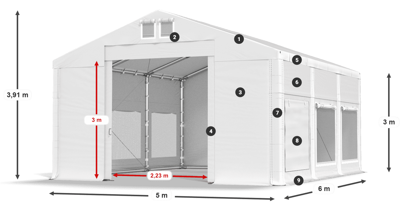 Střecha: MS 580 PVC Stěny: SD M 500 PVC 3m legenda