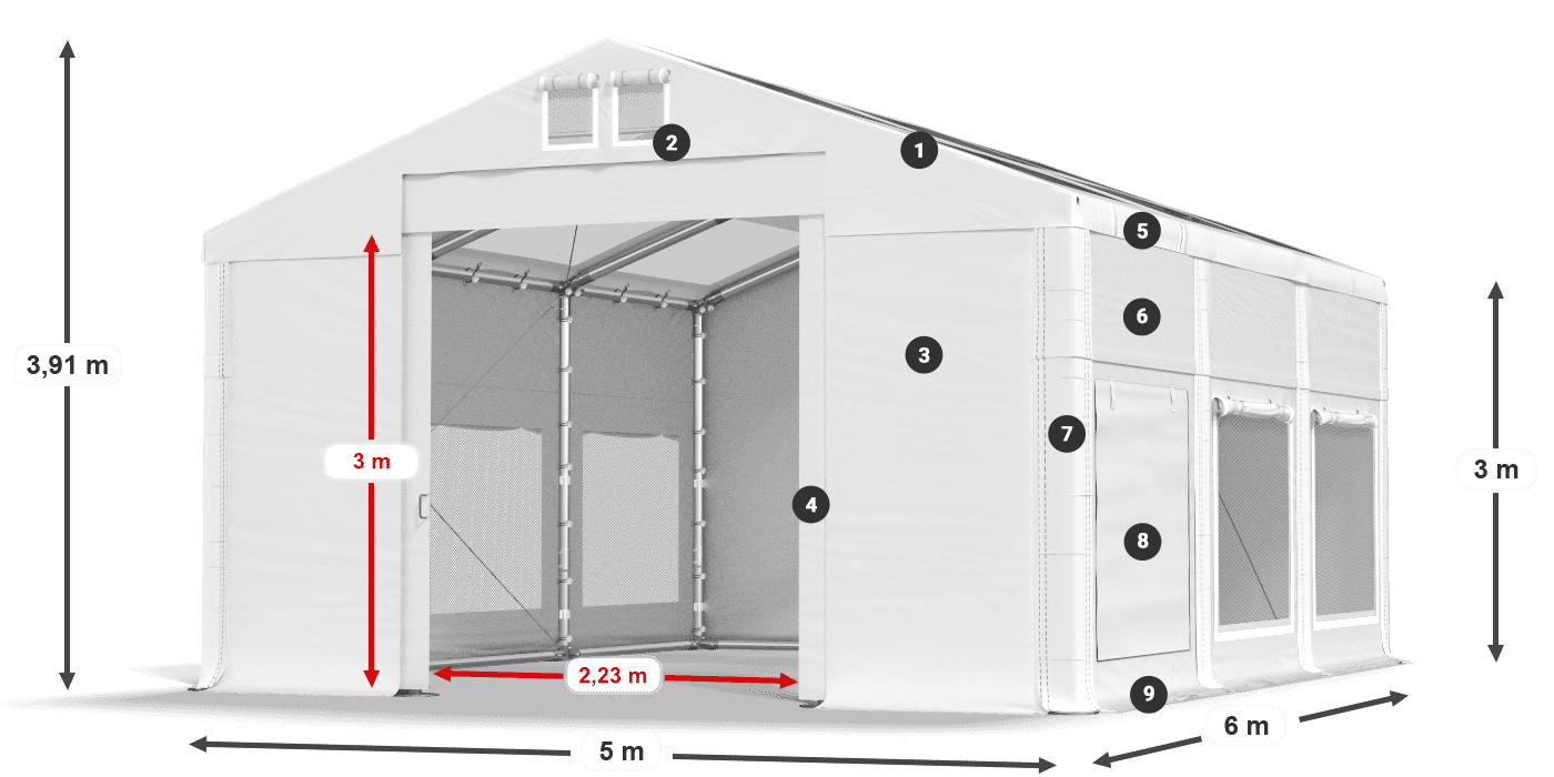 Střecha: MS T 580 PVC Stěny: SD M 500 PVC 3m legenda