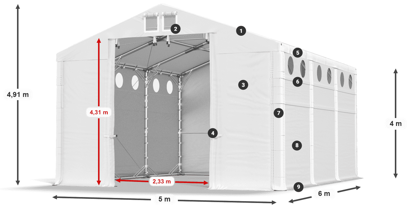 Střecha: FR 620 PVC Stěny: SD O 500 PVC 4m legenda