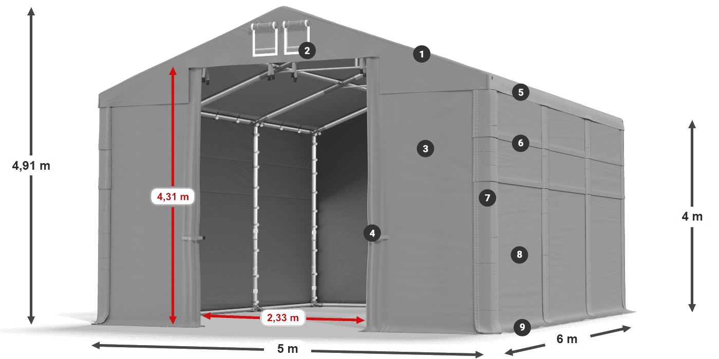 Střecha: MS 580 PVC Stěny: SD 500 PVC 4m legenda