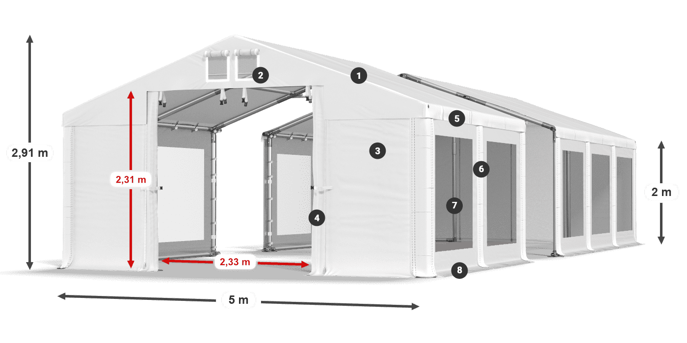 Střecha: MS 580 PVC Stěny: MS 580 PVC 2m legenda