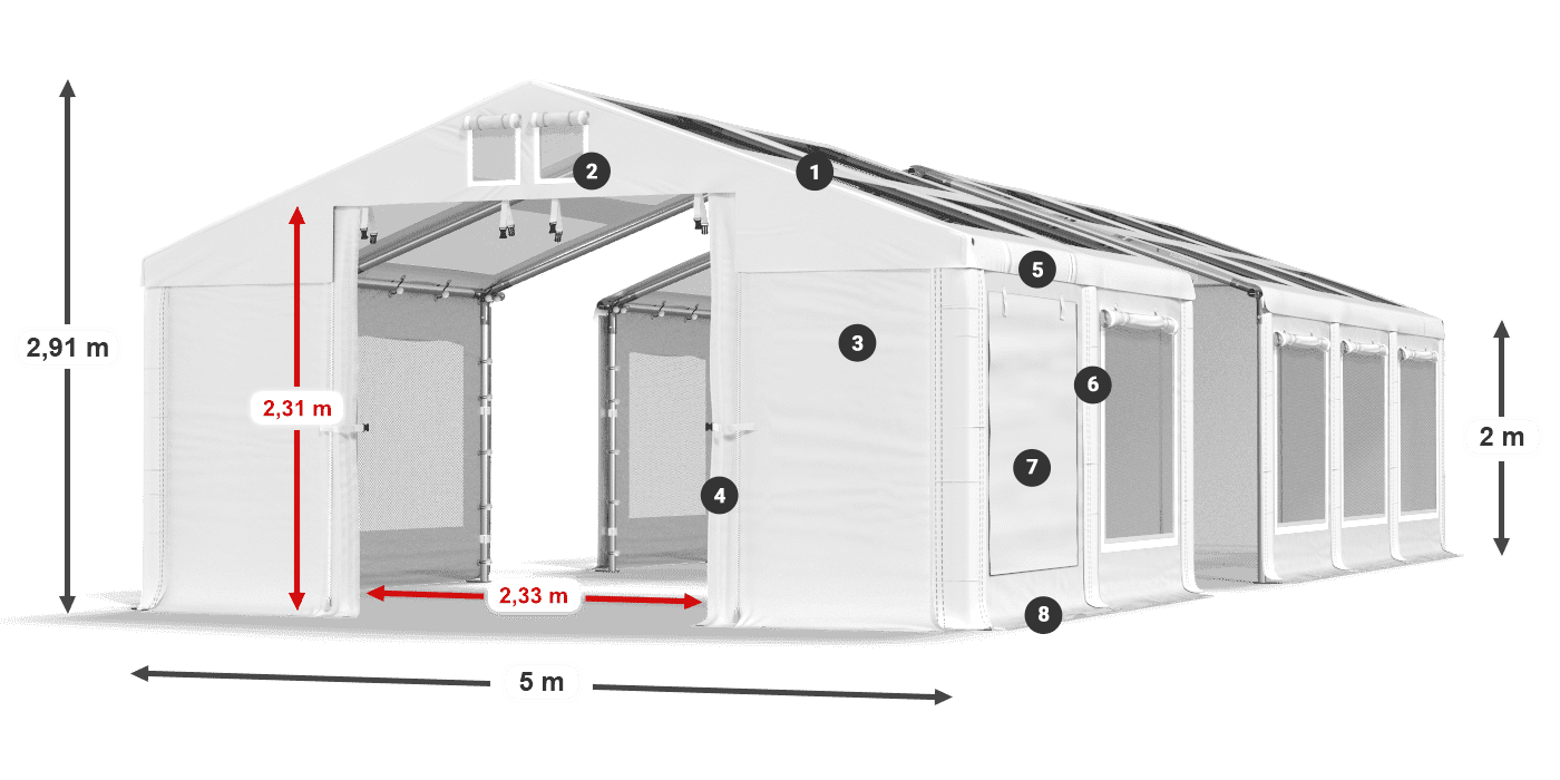 Střecha: MS T 580 PVC Stěny: SDM 500 PVC 2m legenda