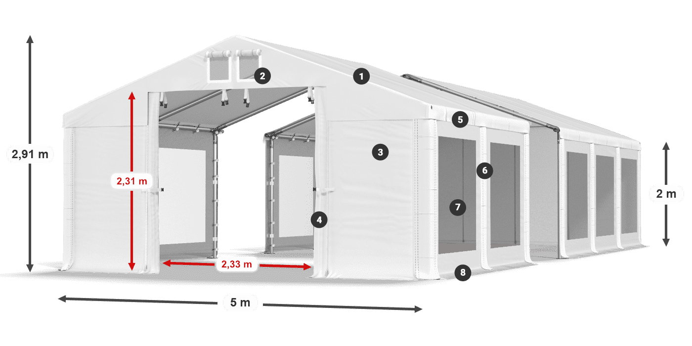 Střecha: MS 580 PVC Stěny: MS 580 PVC 2m legenda