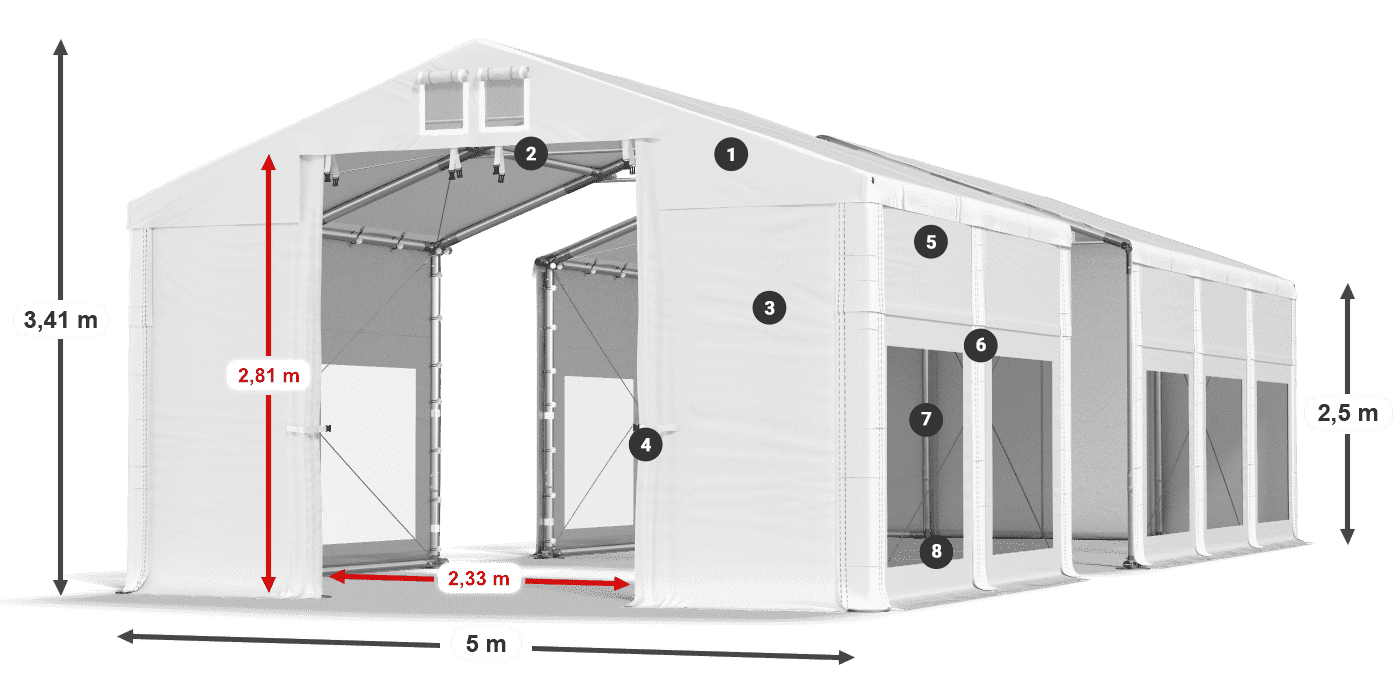 Střecha: MS 580 PVC Stěny: MS 580 PVC 2,5 m legenda