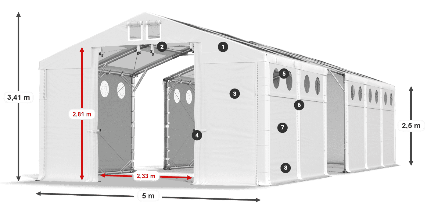 Střecha: MS T 580 PVC Stěny: SD O 500 PVC 2,5 m legenda