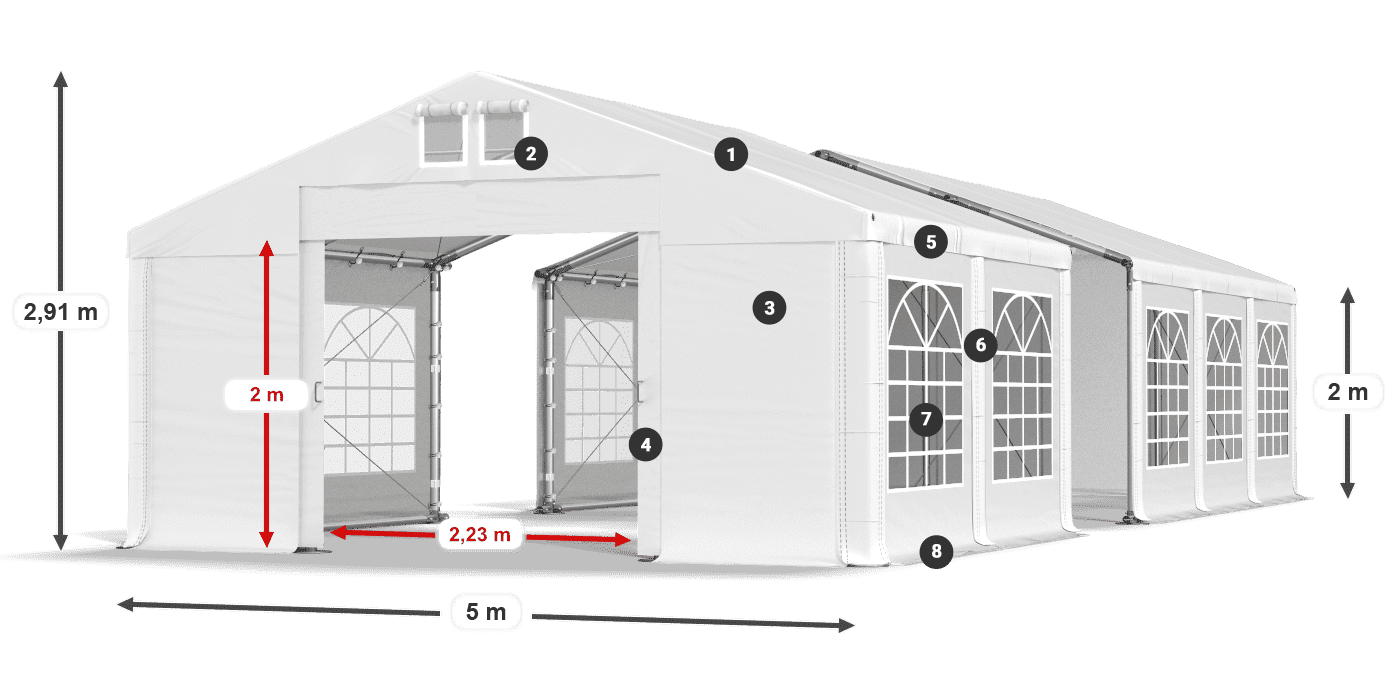 Střecha: FR 620 PVC Stěny: SD 500 PVC 2m legenda