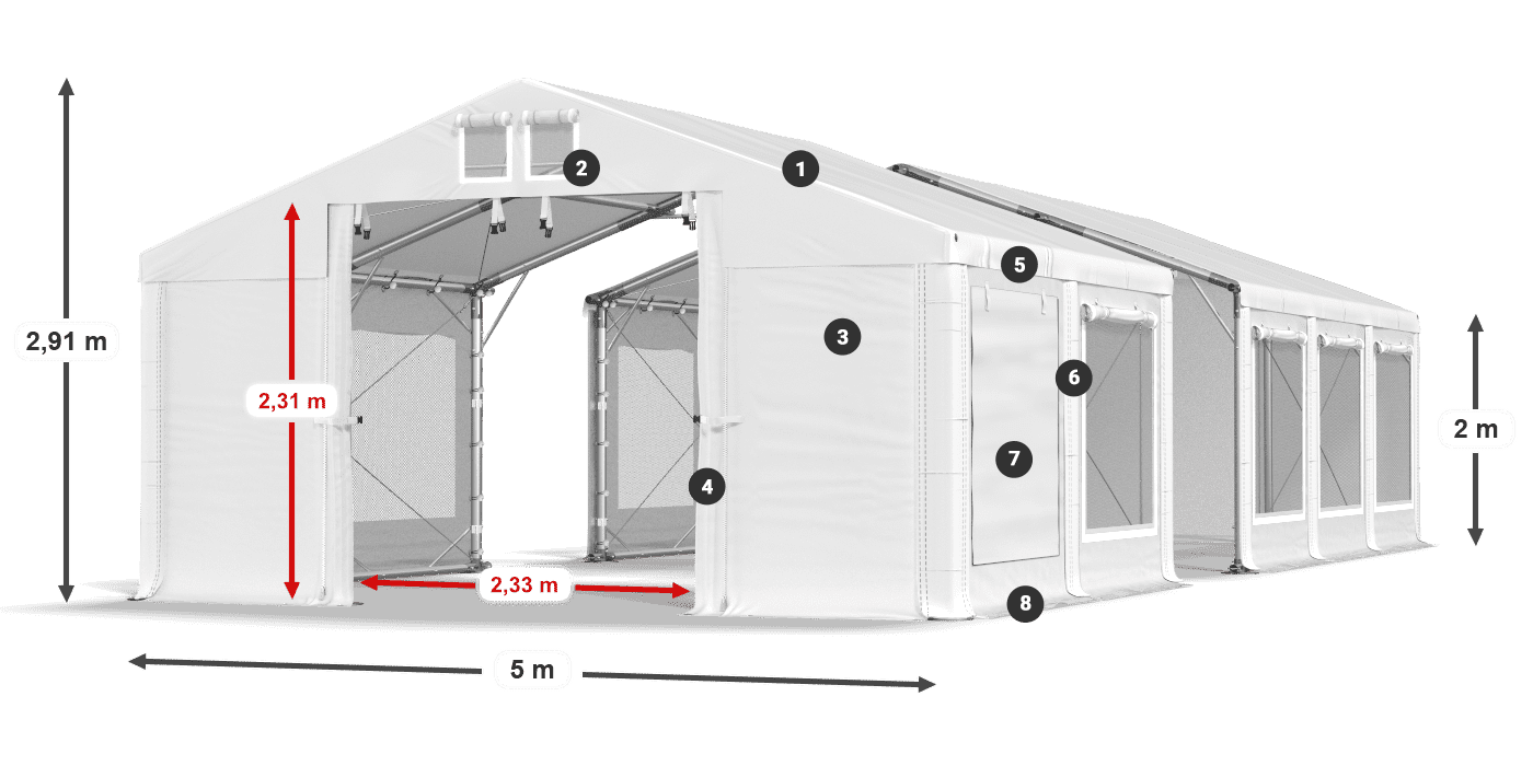 Střecha: MS 580 PVC Stěny: SD M 500 PVC 2m legenda
