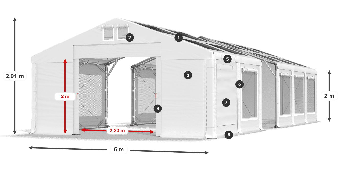 Střecha: MS T 580 PVC Stěny: SDM 500 PVC 2m legenda